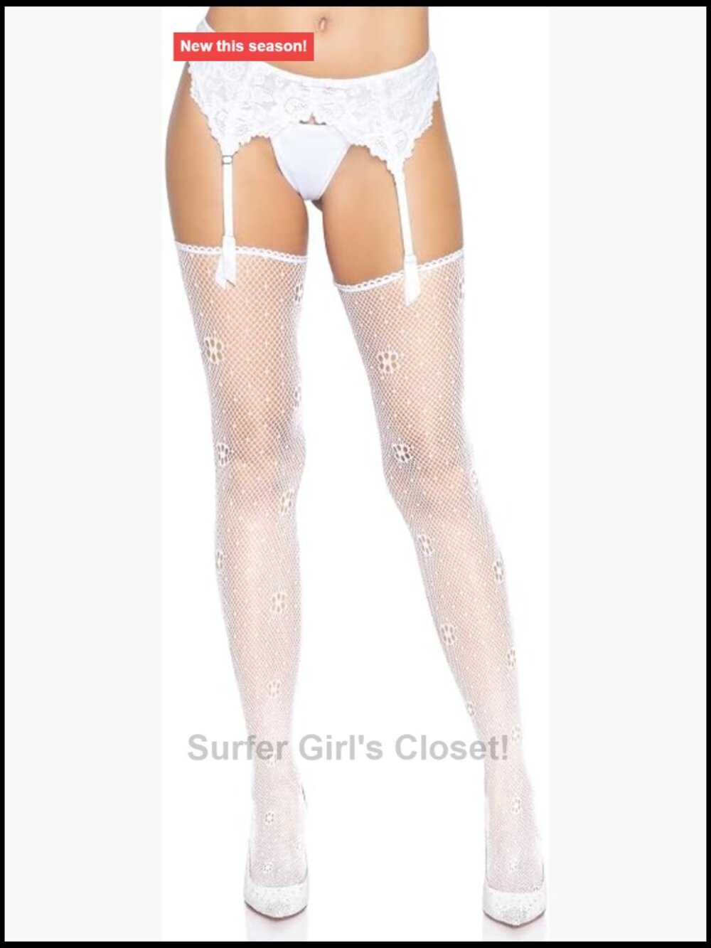 Daisy Dot Fishnet Stockings Scalloped Top One Size